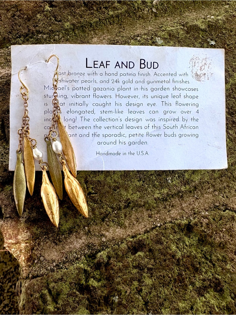 Michael-Michaud Leaf and Bud Gold Pearl Drop Earrings by Leaf and Bud